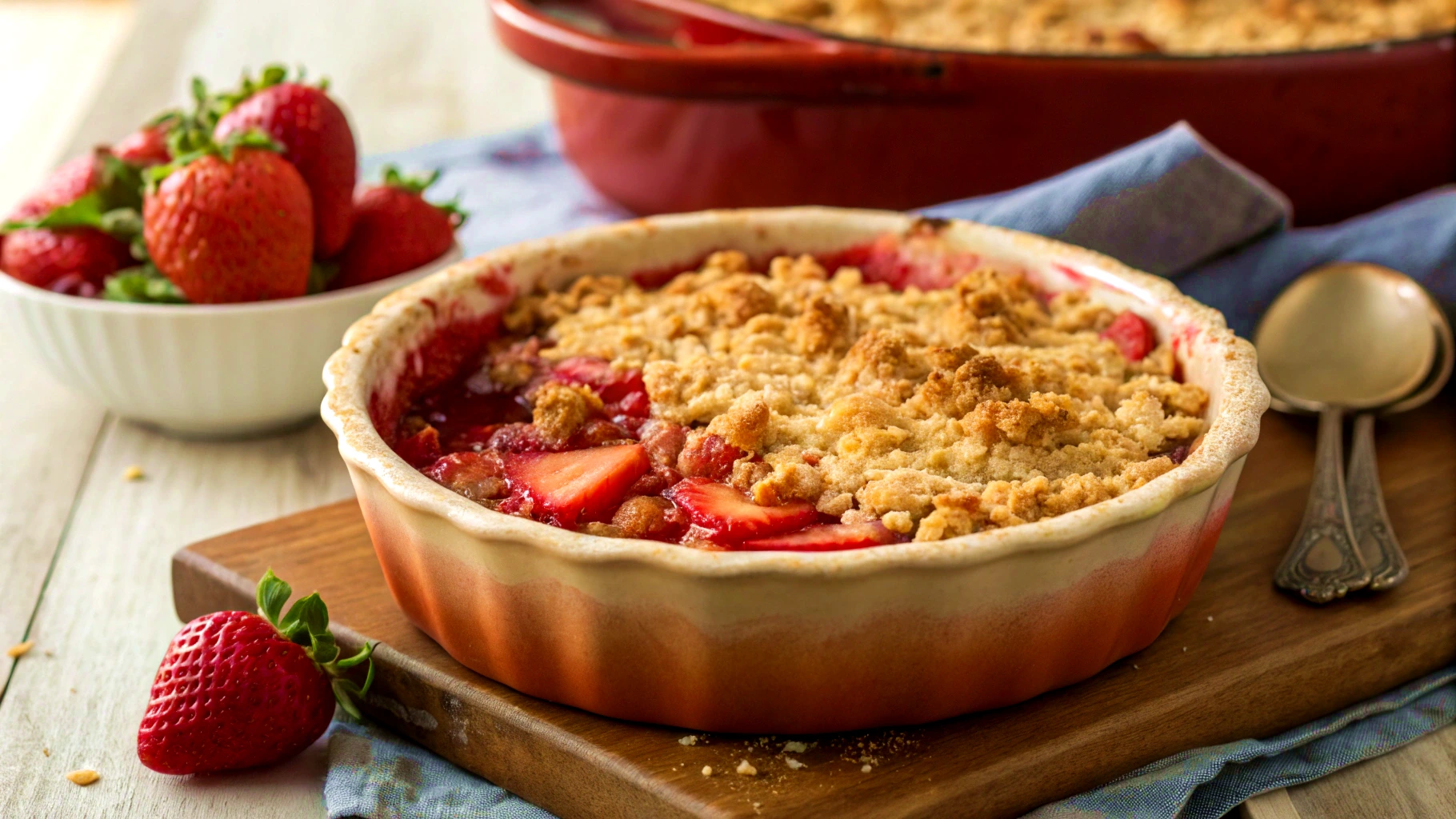 Strawberry-Rhubarb Crumble : The Tangy-Sweet Epitome of Summer Comfort a-freshly-baked-strawberry-rhubarb-crumble-in-a-ru