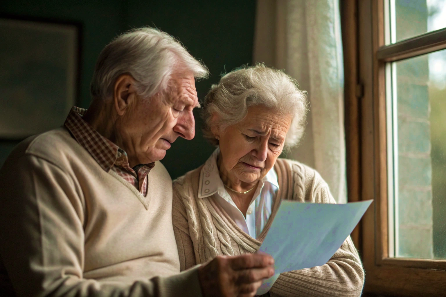 old-couple-looking-at-a-paper-sadly